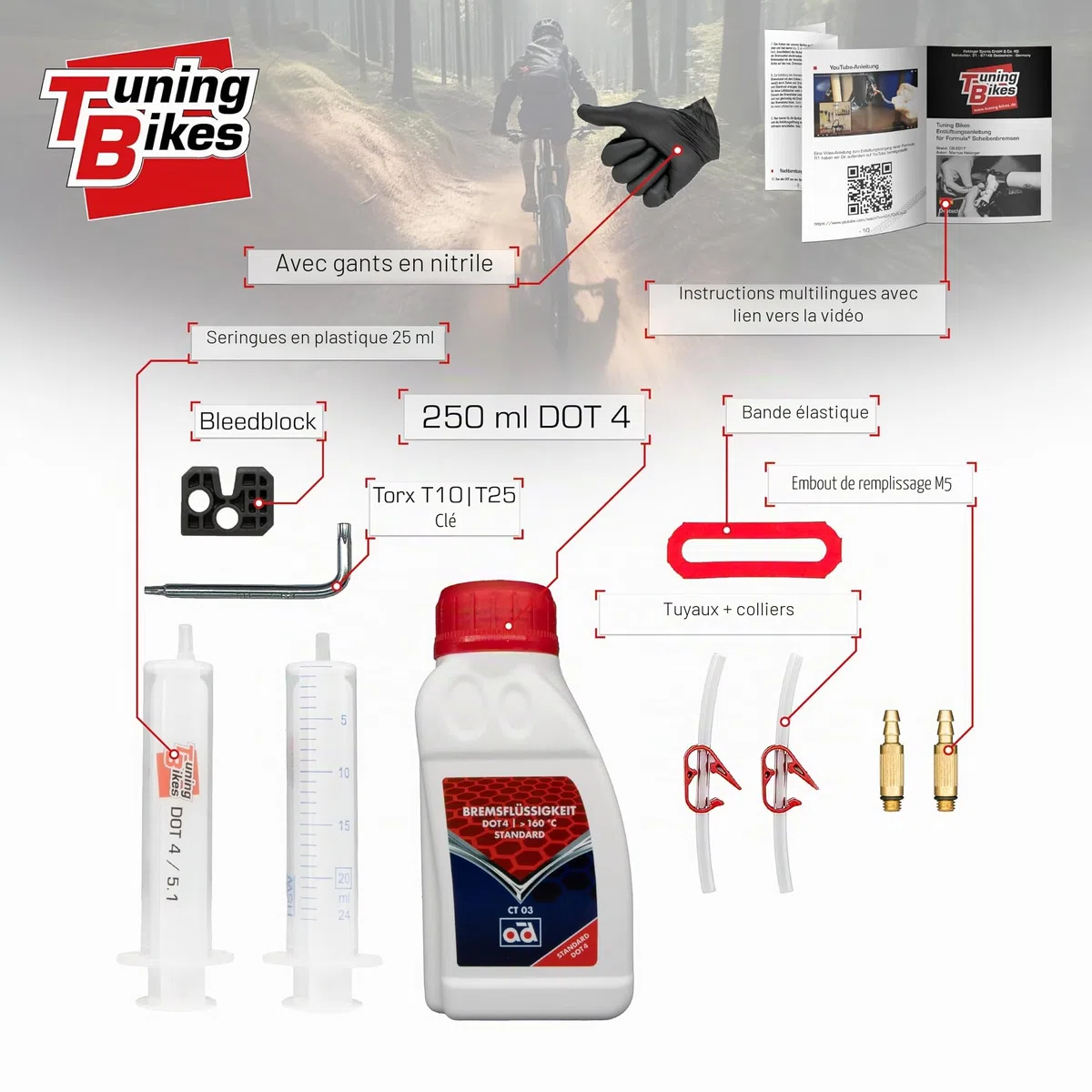 TB Kit de Purge pour Freins à Disque Formula - kit de Purge avec Liquide de Frein DOT4 - pour Freins de vélo