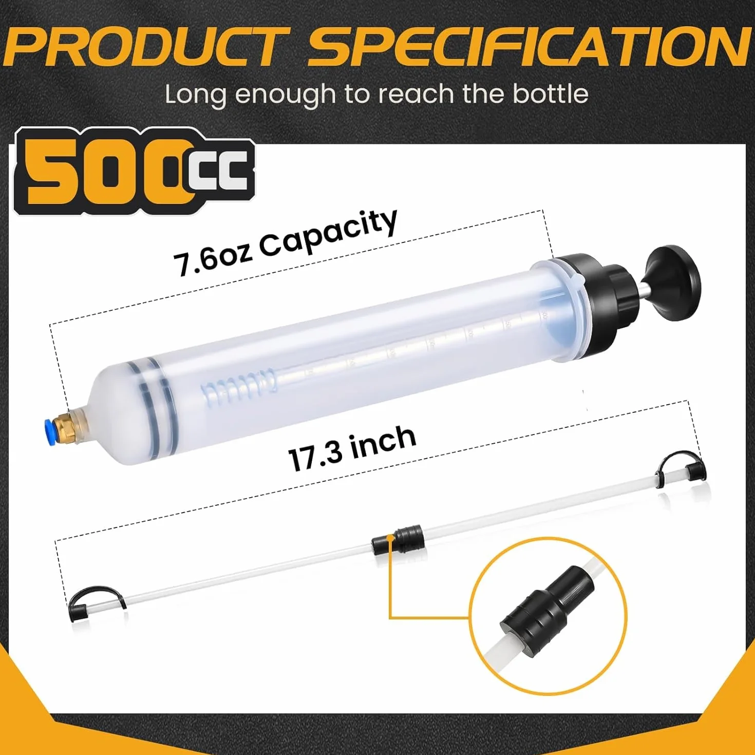 Seringue a Huile 500ml Huile Aspiration Seringue, Pompe Vidange Huile Moteur avec 2 Tuyaux et Une Paire D'anneaux en Caoutchouc de Rechange pour Liquide de Frein et Huiles de Transmission