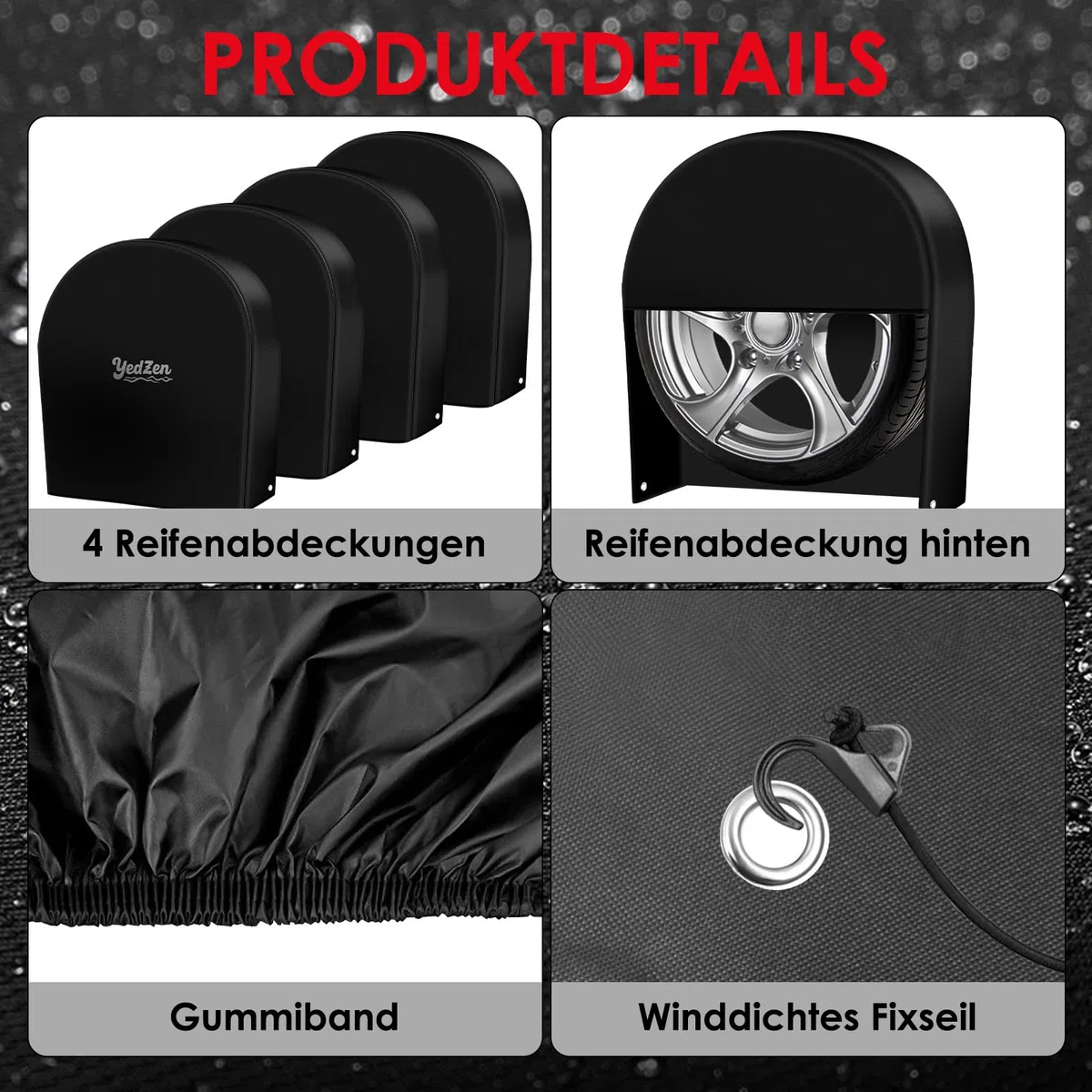 Lot de 4 Housses de Pneus Camping-Car, 26-29 Zoll (66-73 cm) 600D PU Imperméables Housses Roue avec 2 Oillets Métalliques et Anneau élastique, Protege Roue Camping Car, Remorque, SUV, Voiture