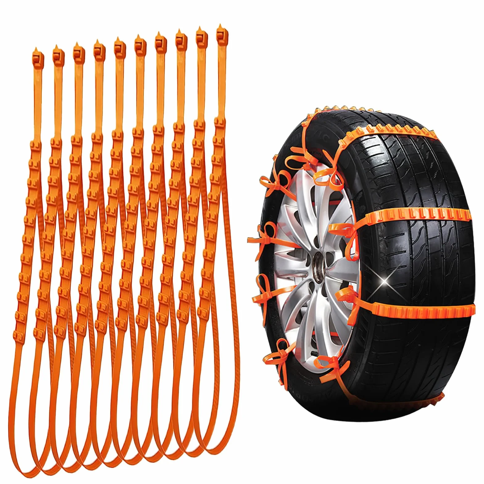 Lot de 10 chaînes à neige réutilisables, universelles, pour diverses conditions de route difficiles telles que la neige, la boue, l'escalade et la glace
