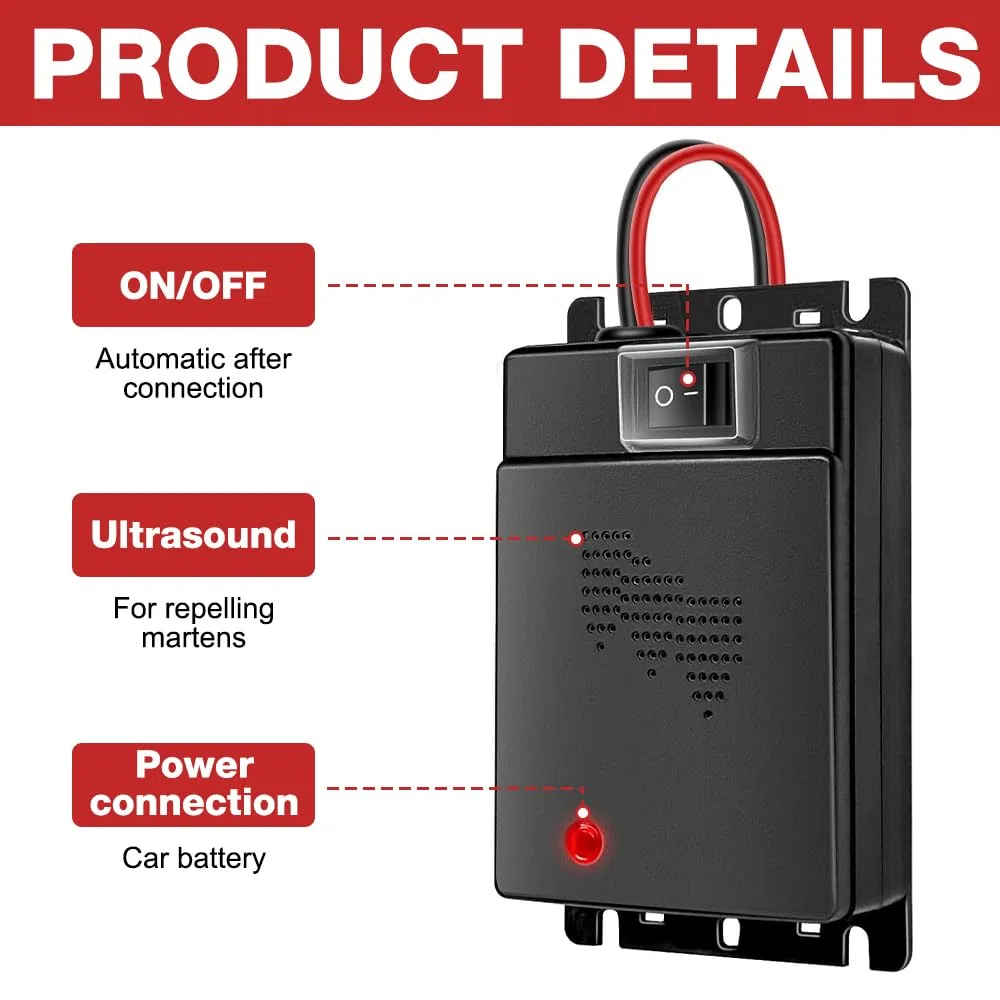 Ultrason Souris et Rats, 12v Anti Rongeur Voiture, Répulsif Souris, Anti Martre Voiture, Ultrasons Anti Rongeurs, Anti-Martres, Souris, Ratons Laveurs et Rongeurs, pour Voiture, Garage, Grenier