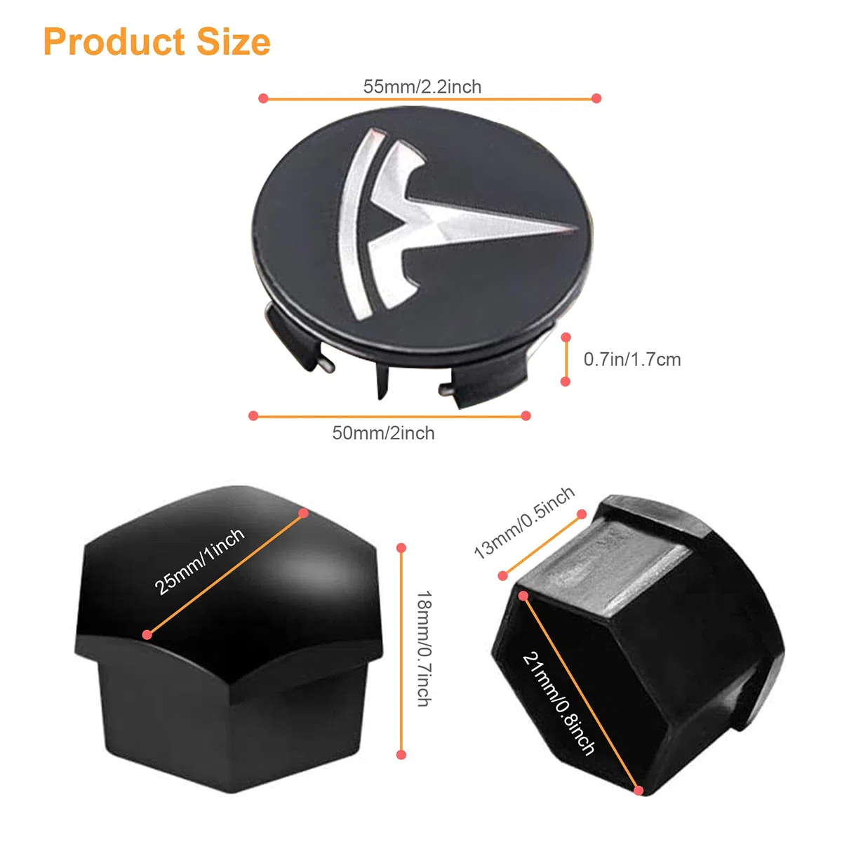 RUIZHI Kit De Couverture De Roue Capuchon de Moyeu Central Car Wheel Nut Cover avec Outil Demontage pour Tesla Model 3, S & X (Noir)