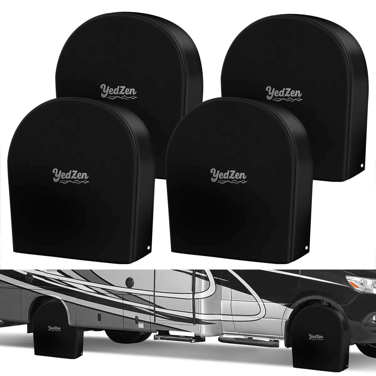 Lot de 4 Housses de Pneus Camping-Car, 26-29 Zoll (66-73 cm) 600D PU Imperméables Housses Roue avec 2 Oillets Métalliques et Anneau élastique, Protege Roue Camping Car, Remorque, SUV, Voiture