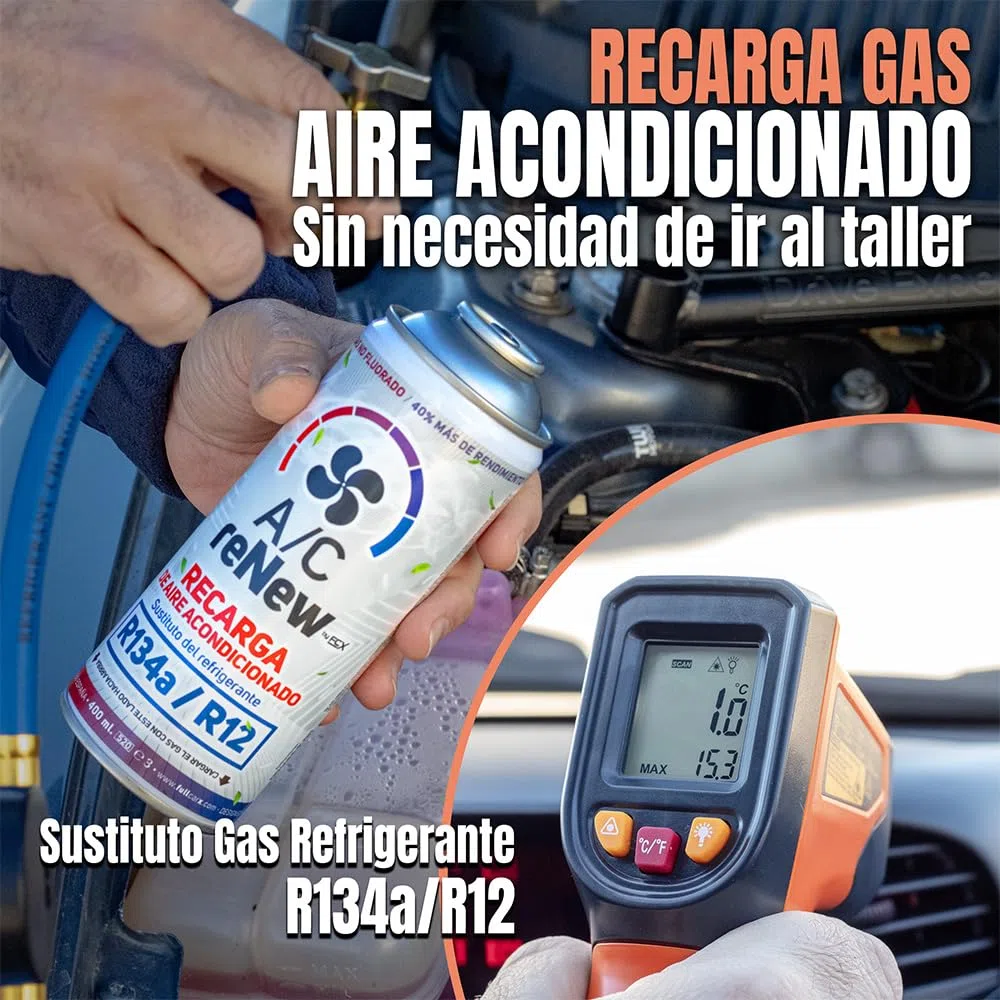 AC RENEW Recharge Climatisation Voiture Remplacement R134a Cartouche Gaz Réfrigérant pour Clim Voiture, Bonbonne 220g Plus Rendiment, Naturel et Écologique, Facile à Utiliser Soi Même