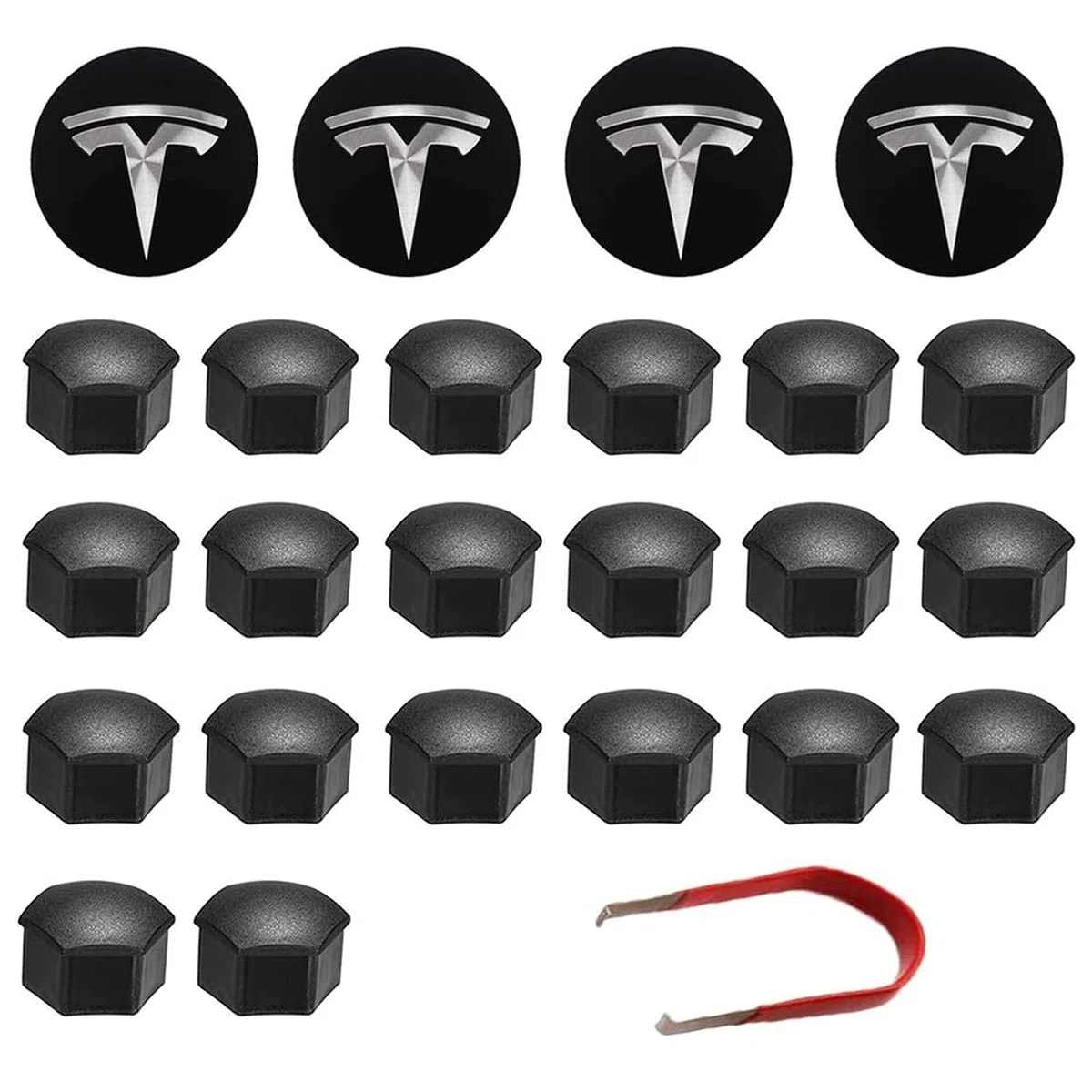 RUIZHI Kit De Couverture De Roue Capuchon de Moyeu Central Car Wheel Nut Cover avec Outil Demontage pour Tesla Model 3, S & X (Noir)