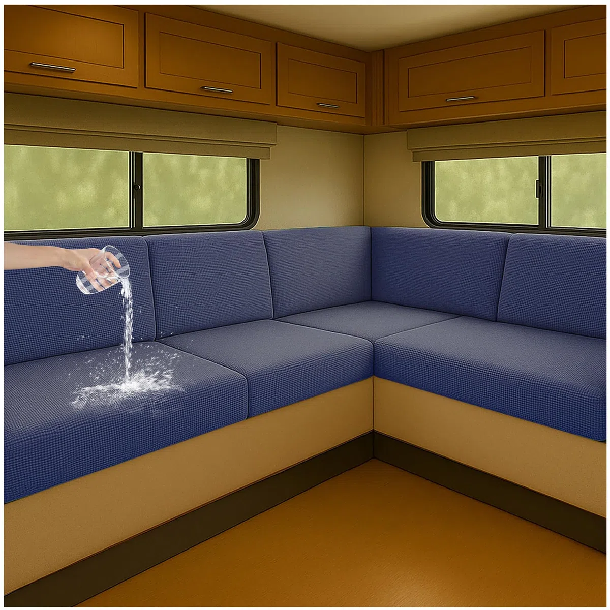 Housses de siège extensibles pour rembourrage de caravane - Imperméable et antidérapante - Avec cordon de serrage - Pour camping-car, caravane - Intérieur - Bleu marine - L 65-95 cm, l 40-65 cm