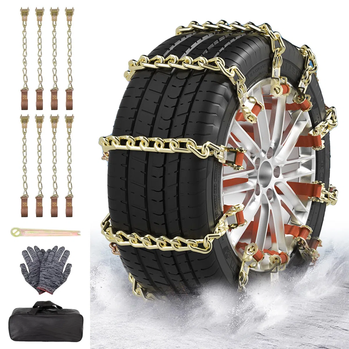 8 pièces de chaînes à neige d’urgence antidérapantes, universelles pour une largeur de pneu de 175-285 mm, pour la plupart des voitures/SUV/camions en acier inoxydable